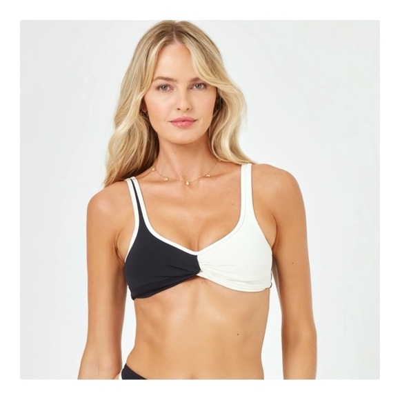 L*SPACE Cardi Bikini Top in Black/Cream NWT - Picture 1 of 6